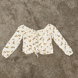 Jolt White and Yellow Floral Tie Front Blouse (Juniors Medium)